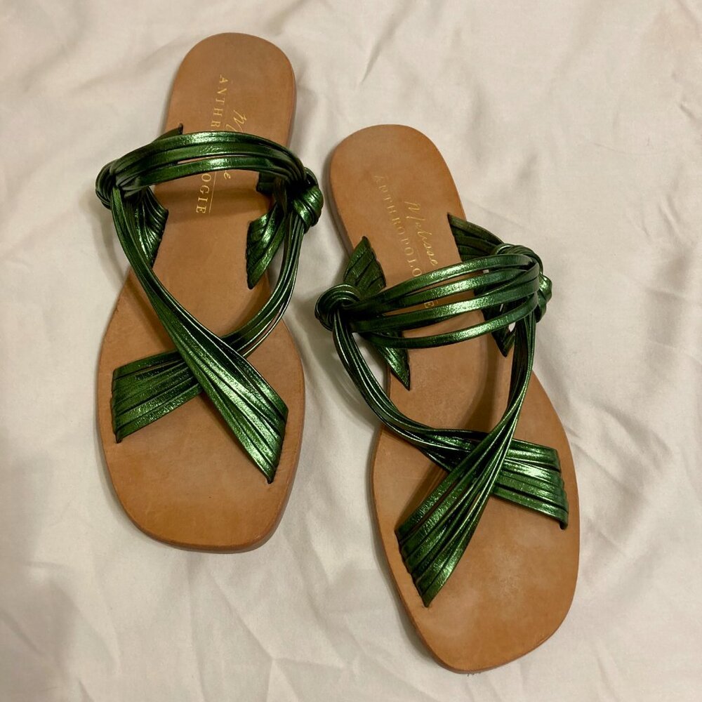 Excellent Condition, SZ 7, Anthropologie, Matisse Mystic, Green Leather Sandals
